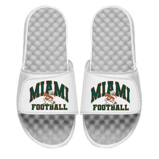 Unisex ISlide White Miami Hurricanes Football Varsity Slide Sandals