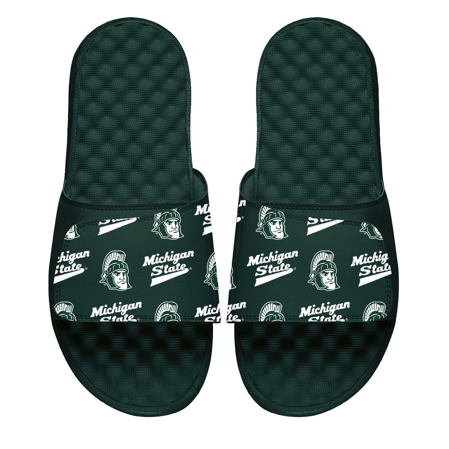 Men's ISlide Green Michigan State Spartans Mascot Collage Slide Sandals