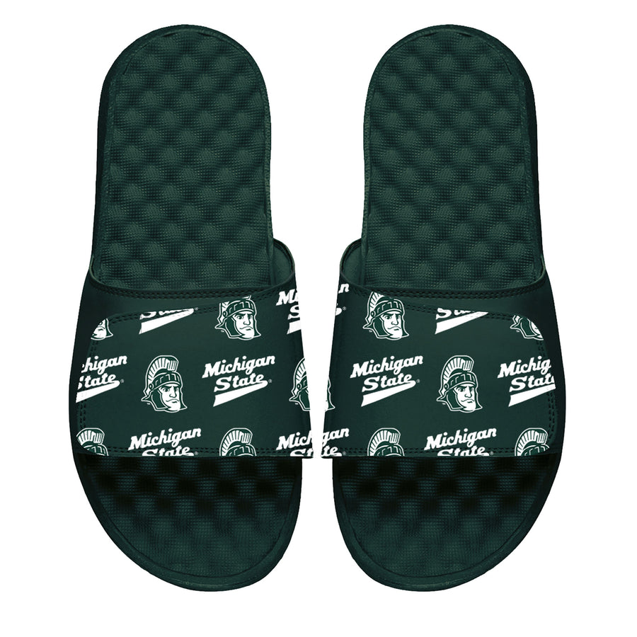 Men's ISlide Green Michigan State Spartans Mascot Collage Slide Sandals