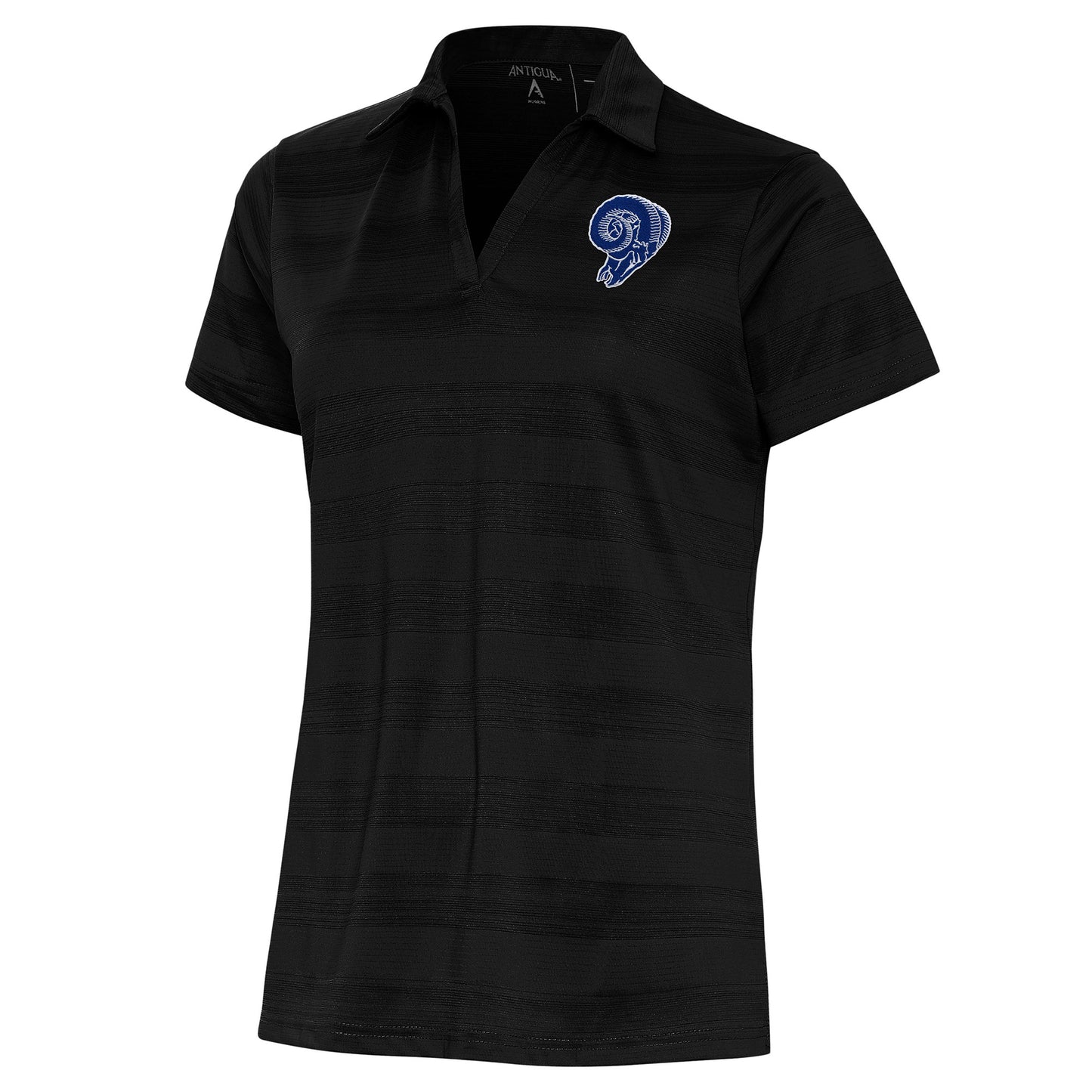 Women's Antigua Black Los Angeles Rams Throwback Logo Compass Polo