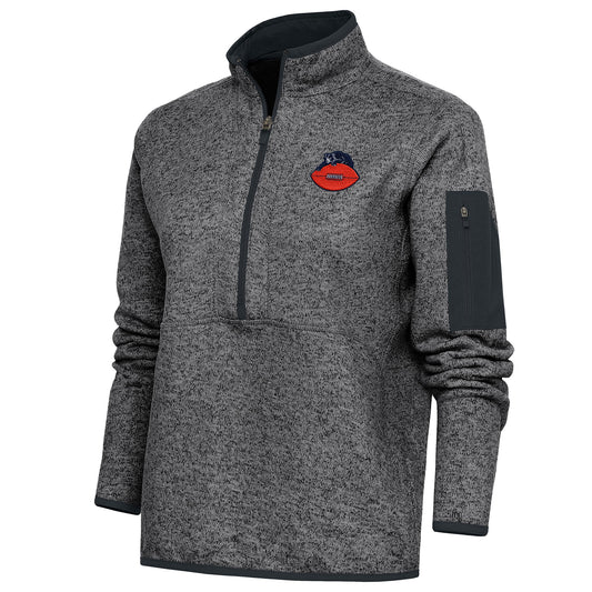Women's Antigua Heather Charcoal Chicago Bears Throwback Logo Fortune Half-Zip Pullover Jacket