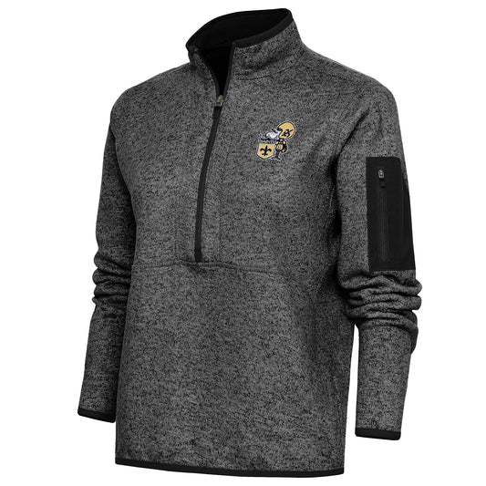 Women's Antigua Heather Black New Orleans Saints Throwback Logo Fortune Half-Zip Pullover Jacket