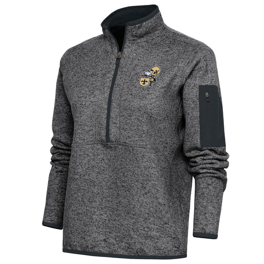 Women's Antigua Heather Charcoal New Orleans Saints Throwback Logo Fortune Half-Zip Pullover Jacket