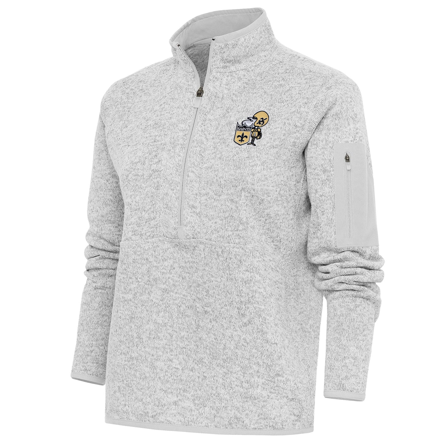 Women's Antigua Heather Gray New Orleans Saints Throwback Logo Fortune Half-Zip Pullover Jacket