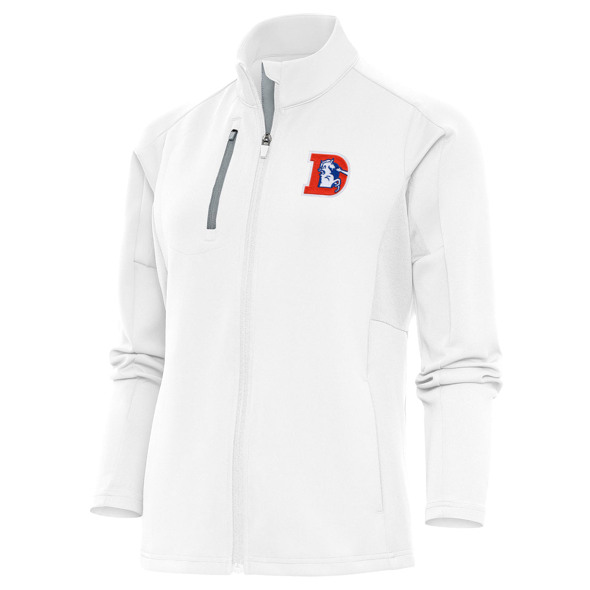 Women's Antigua White Denver Broncos Throwback Logo Generation Full-Zip Jacket