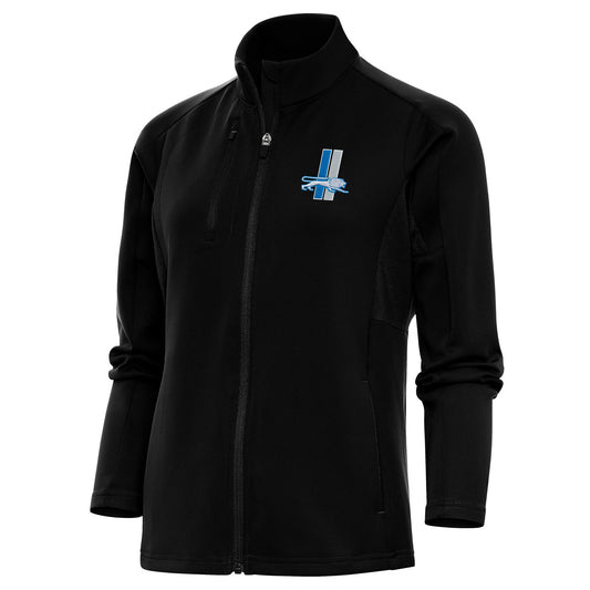 Women's Antigua Black Detroit Lions Throwback Logo Generation Full-Zip Jacket