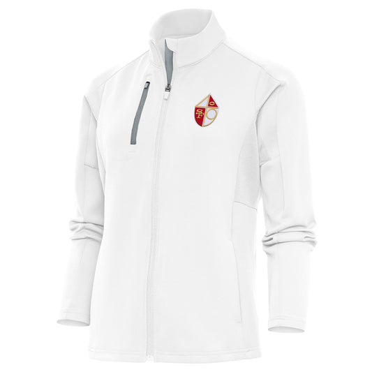 Women's Antigua White San Francisco 49ers Throwback Logo Generation Full-Zip Jacket