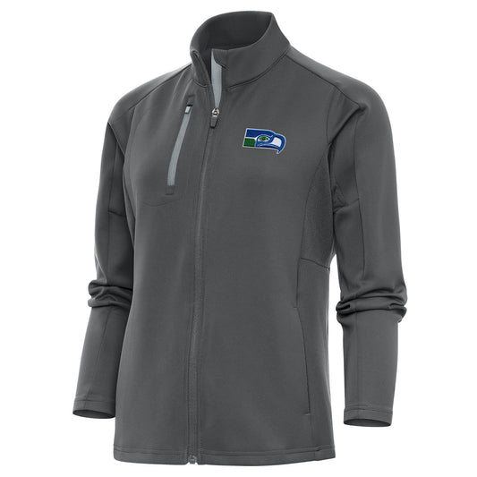 Women's Antigua Charcoal Seattle Seahawks Throwback Logo Generation Full-Zip Jacket