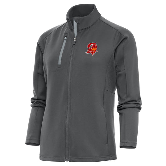 Women's Antigua Charcoal Tampa Bay Buccaneers Throwback Logo Generation Full-Zip Jacket