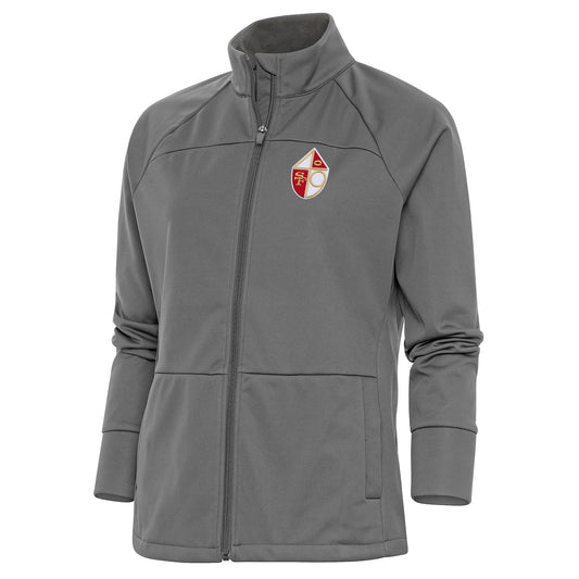 Women's Antigua Steel San Francisco 49ers Throwback Logo Links Full-Zip Golf Jacket