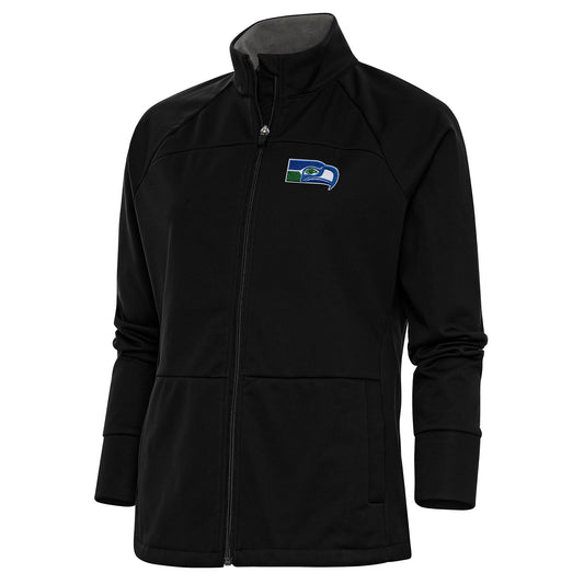 Women's Antigua Black Seattle Seahawks Throwback Logo Links Full-Zip Golf Jacket