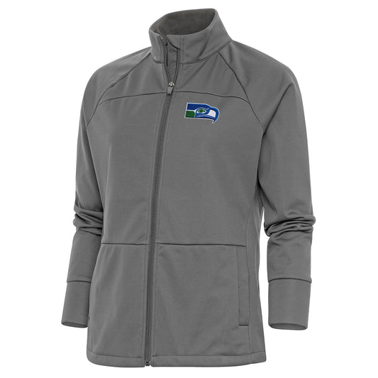 Women's Antigua Steel Seattle Seahawks Throwback Logo Links Full-Zip Golf Jacket