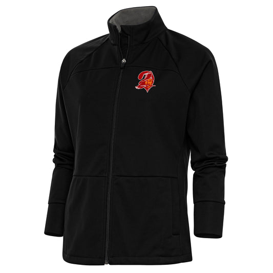 Women's Antigua Black Tampa Bay Buccaneers Throwback Logo Links Full-Zip Golf Jacket