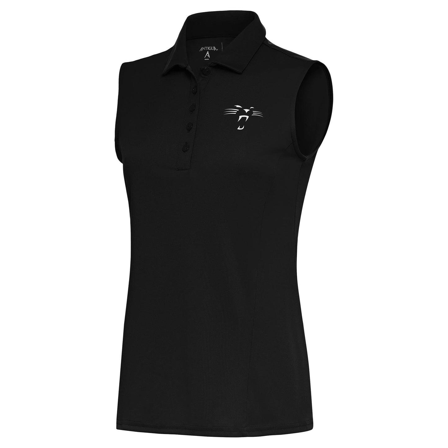 Women's Antigua Black Carolina Panthers Throwback Logo Sleeveless Tribute Polo