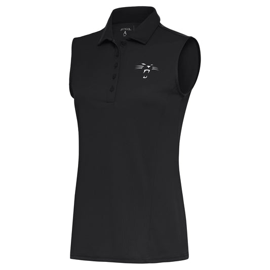 Women's Antigua Charcoal Carolina Panthers Throwback Logo Sleeveless Tribute Polo