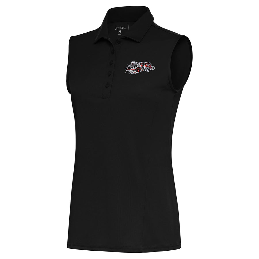 Women's Antigua Black Cincinnati Bengals Throwback Logo Sleeveless Tribute Polo