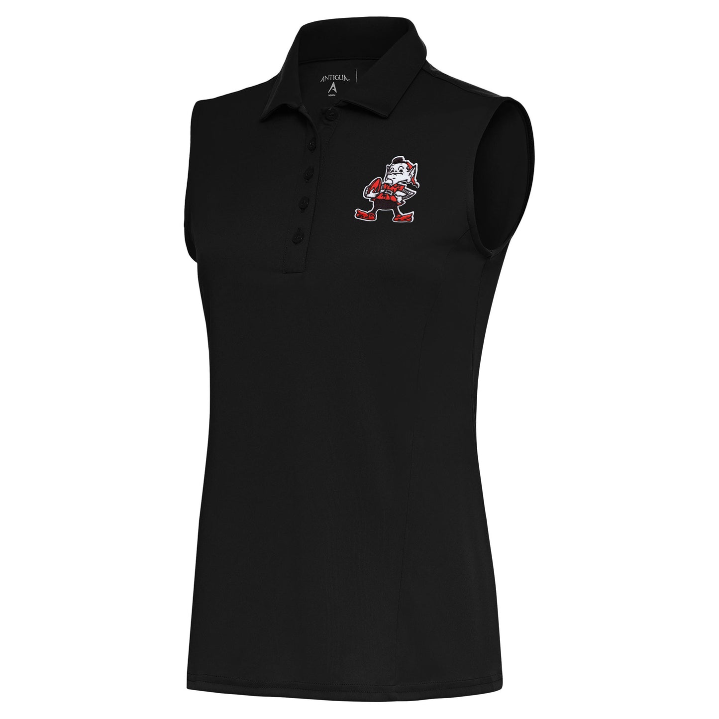 Women's Antigua Black Cleveland Browns Throwback Logo Sleeveless Tribute Polo