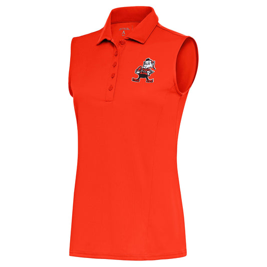 Women's Antigua Orange Cleveland Browns Throwback Logo Sleeveless Tribute Polo