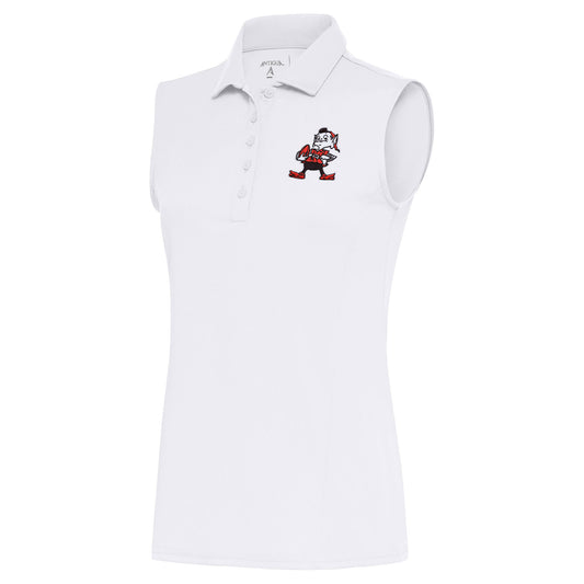 Women's Antigua White Cleveland Browns Throwback Logo Sleeveless Tribute Polo