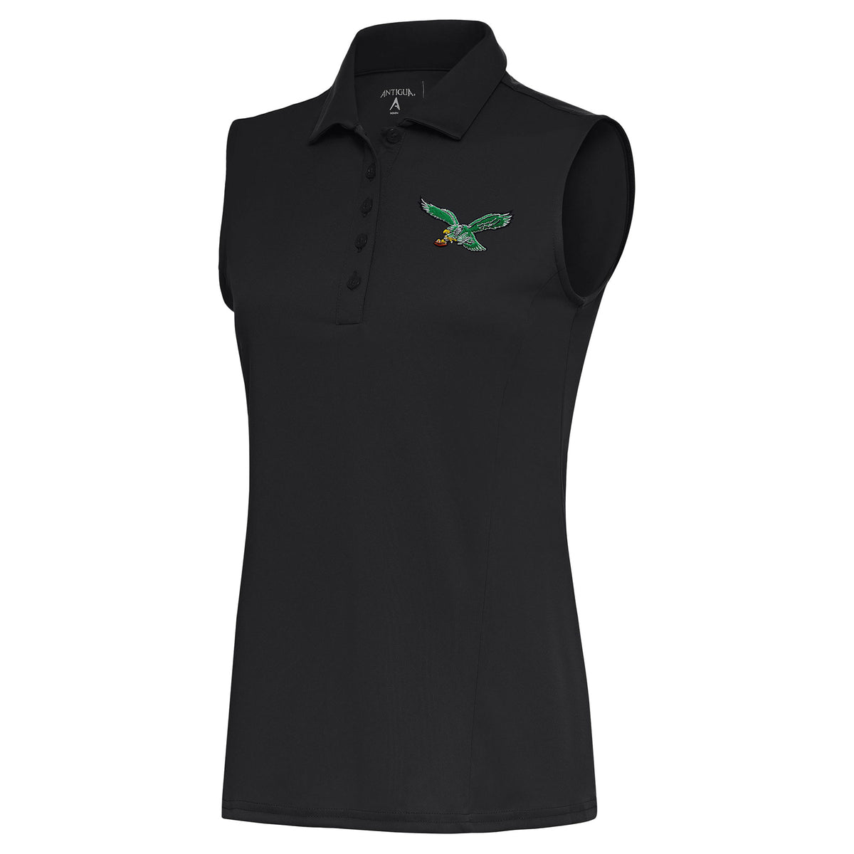Women's Antigua Charcoal Philadelphia Eagles Throwback Logo Sleeveless Tribute Polo