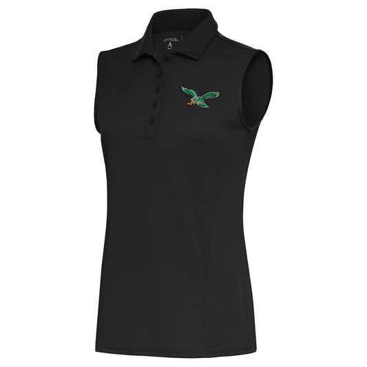 Women's Antigua Charcoal Philadelphia Eagles Throwback Logo Sleeveless Tribute Polo