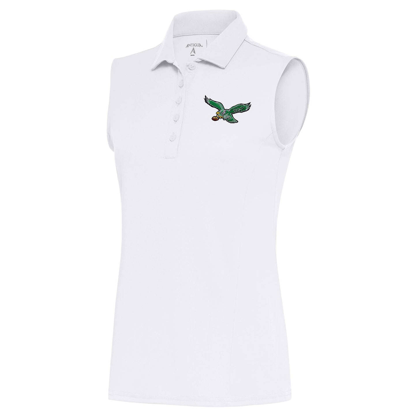 Women's Antigua White Philadelphia Eagles Throwback Logo Sleeveless Tribute Polo