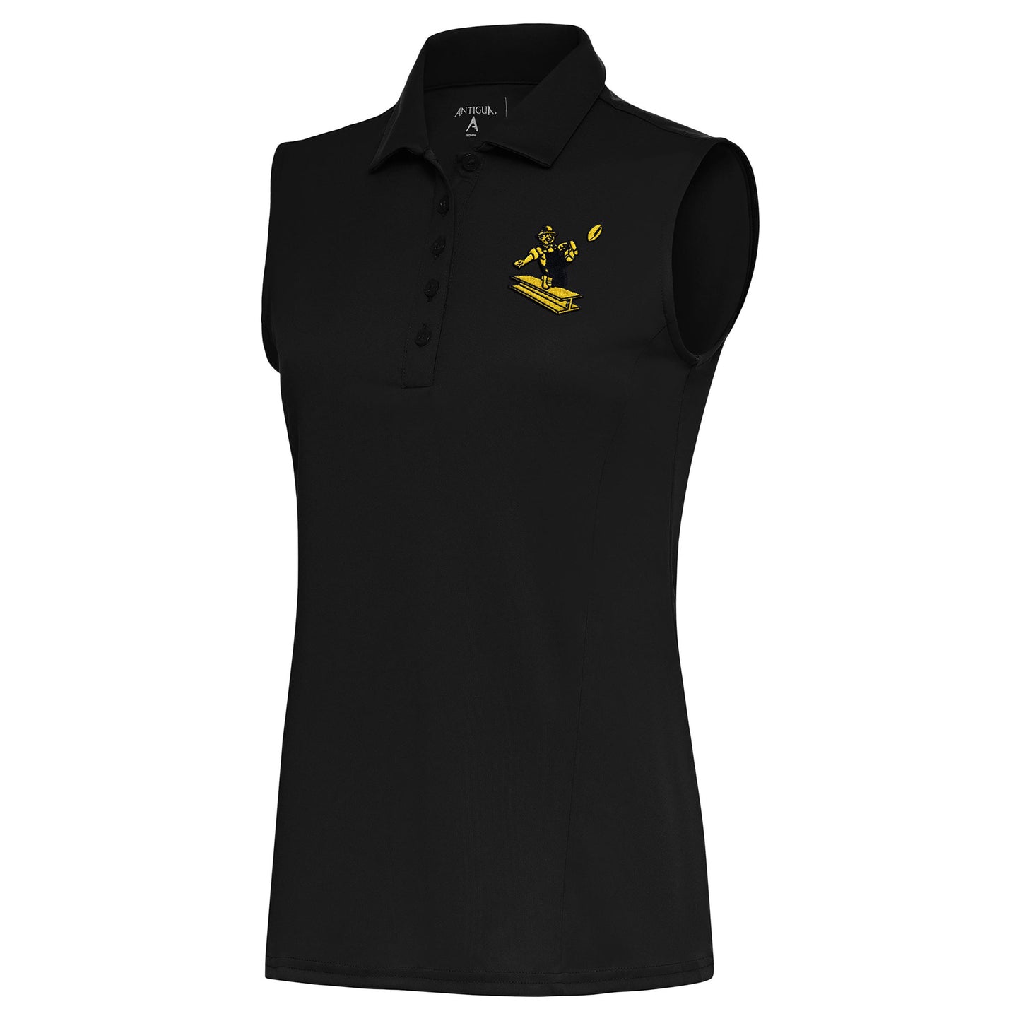 Women's Antigua Black Pittsburgh Steelers Throwback Logo Sleeveless Tribute Polo