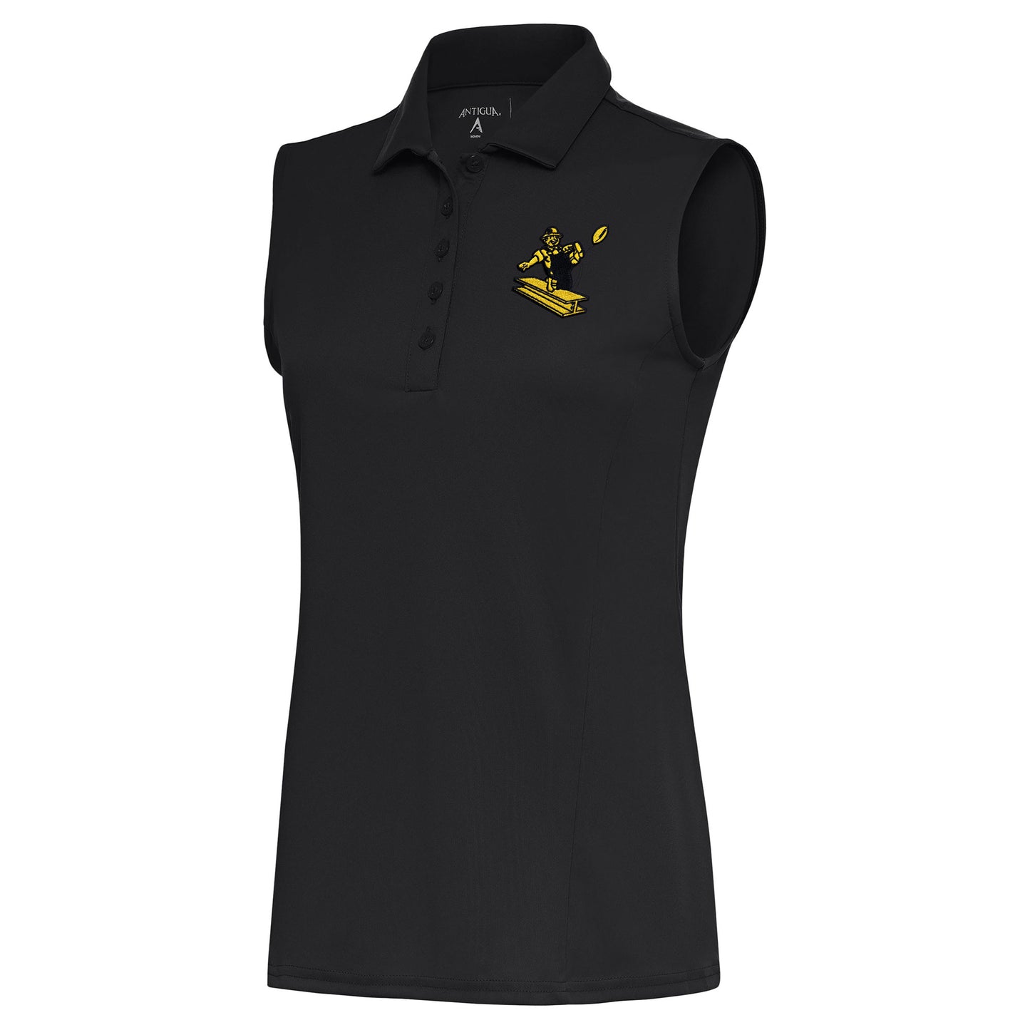 Women's Antigua Charcoal Pittsburgh Steelers Throwback Logo Sleeveless Tribute Polo