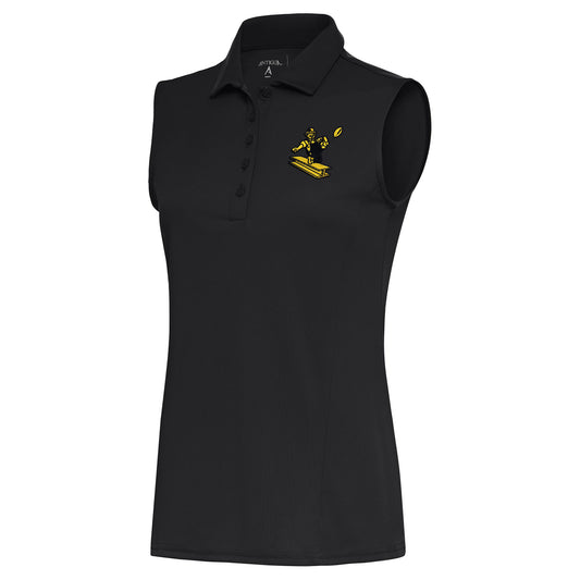 Women's Antigua Charcoal Pittsburgh Steelers Throwback Logo Sleeveless Tribute Polo