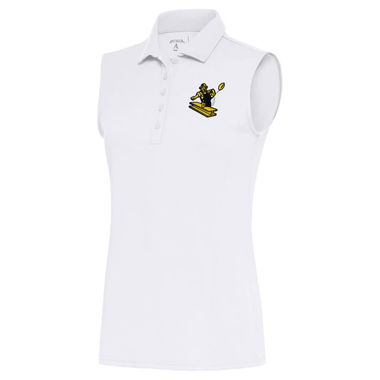 Women's Antigua White Pittsburgh Steelers Throwback Logo Sleeveless Tribute Polo