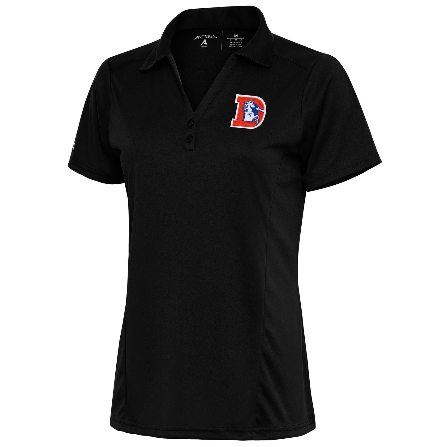 Women's Antigua Black Denver Broncos Throwback Logo Tribute Polo