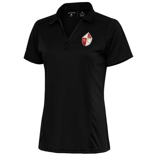 Women's Antigua Black San Francisco 49ers Throwback Logo Tribute Polo