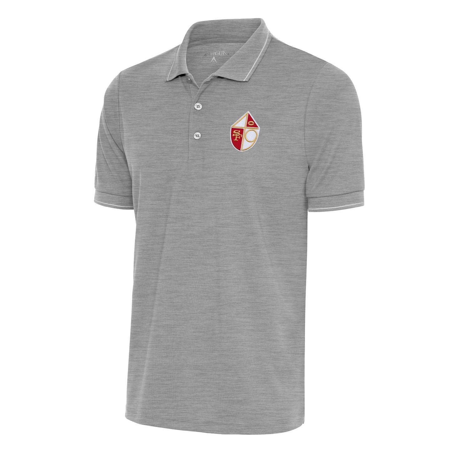 Men's Antigua Heather Gray San Francisco 49ers Team Logo Throwback Affluent Polo