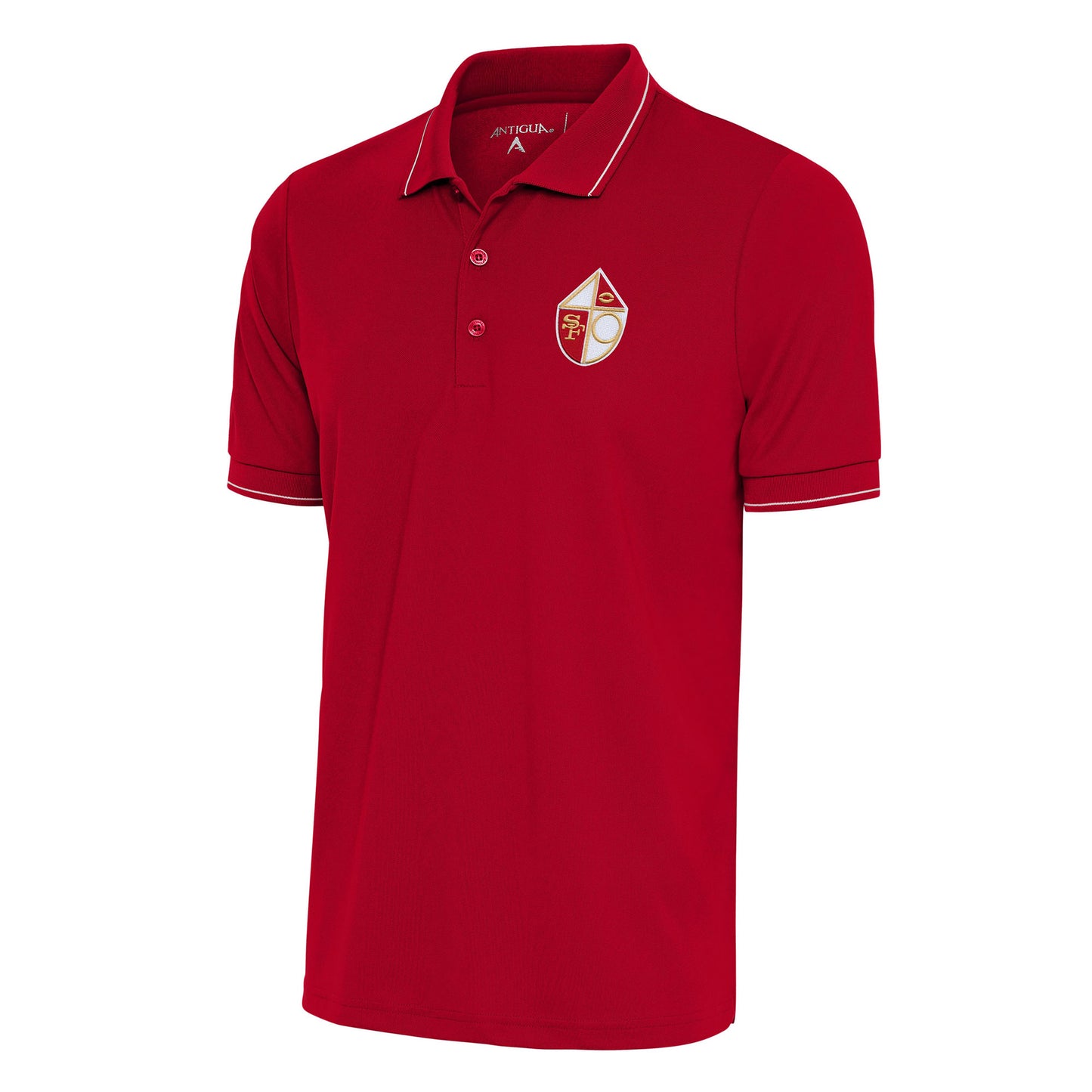 Men's Antigua Scarlet San Francisco 49ers Team Logo Throwback Affluent Polo