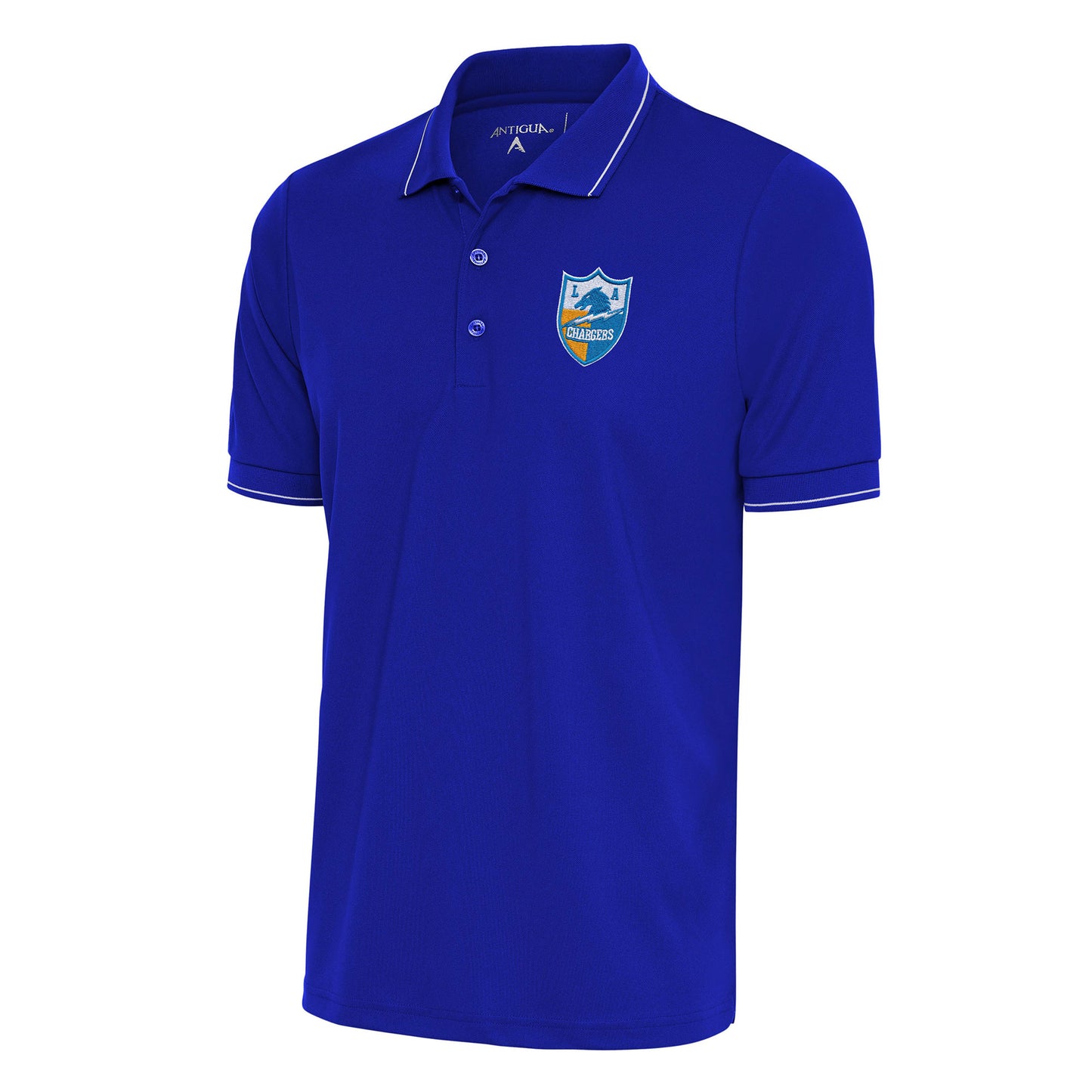 Men's Antigua Royal Los Angeles Chargers Team Logo Throwback Affluent Polo