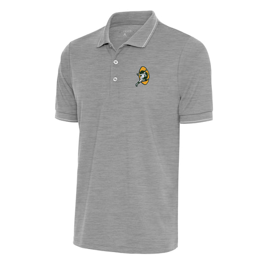 Men's Antigua Heather Gray Green Bay Packers Team Logo Throwback Affluent Polo