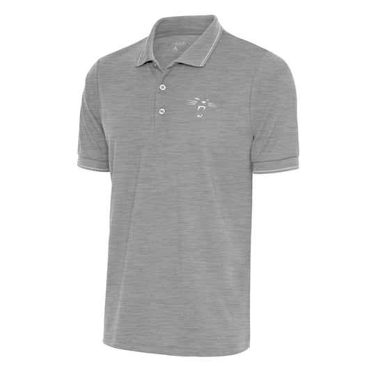 Men's Antigua Heather Gray Carolina Panthers Team Logo Throwback Affluent Polo