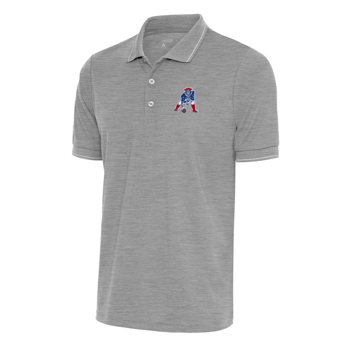 Men's Antigua Heather Gray New England Patriots Team Logo Throwback Affluent Polo