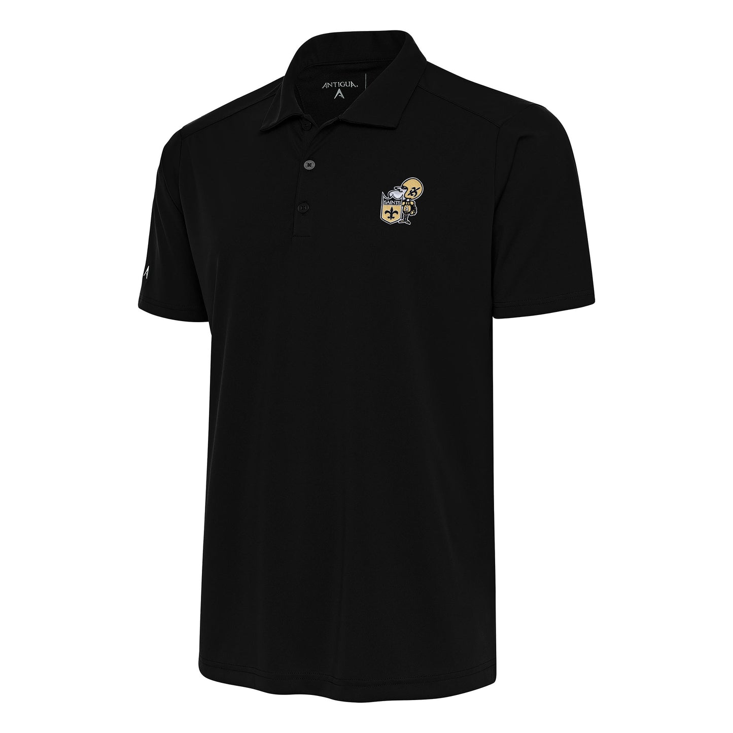 Men's Antigua Black New Orleans Saints Team Logo Throwback Apex Polo