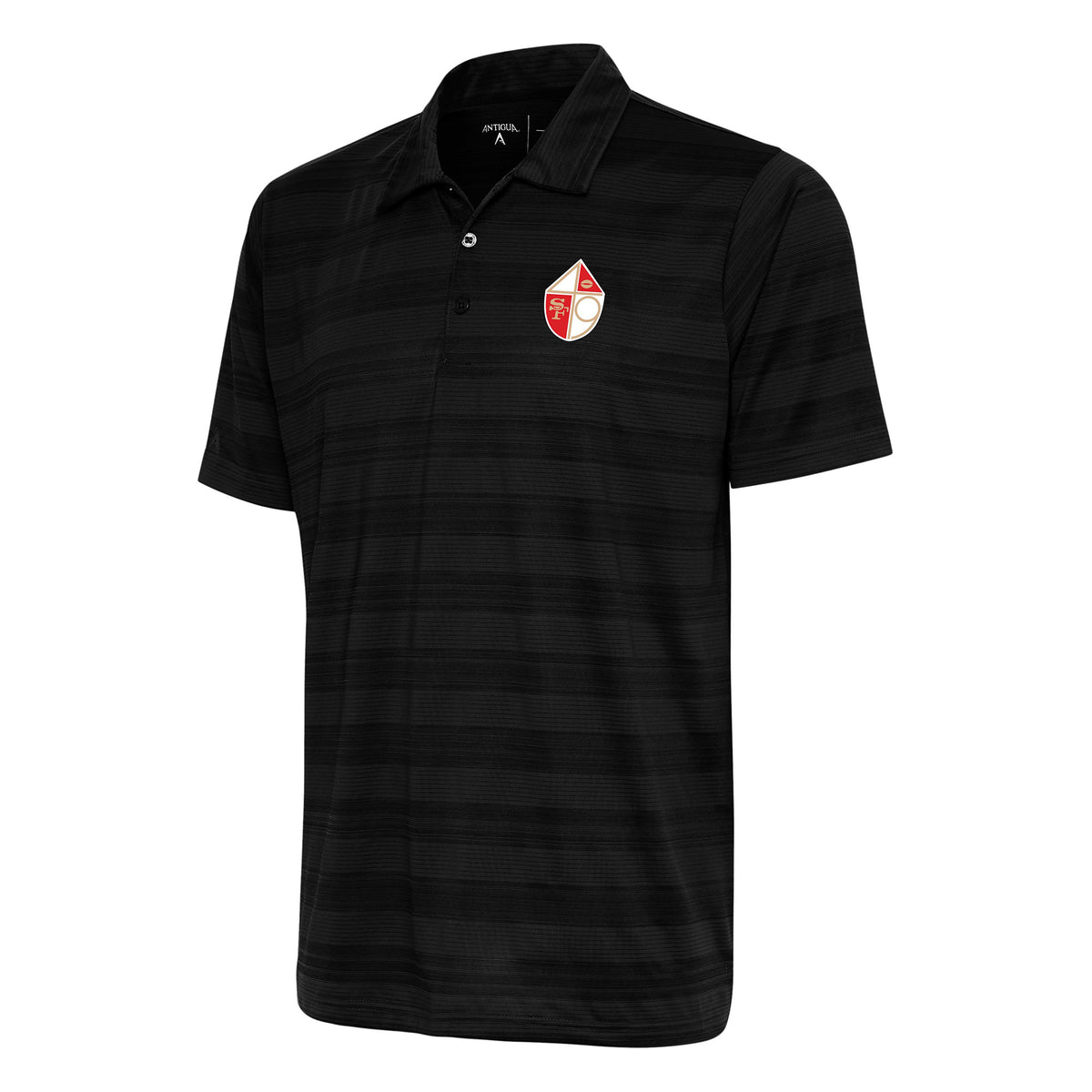 Men's Antigua Black San Francisco 49ers Team Logo Throwback Compass Polo