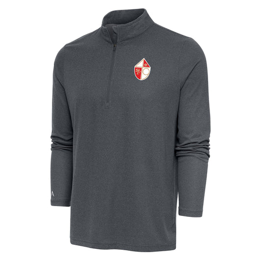 Men's Antigua Heather Charcoal San Francisco 49ers Team Logo Throwback Quarter-Zip Pullover Top