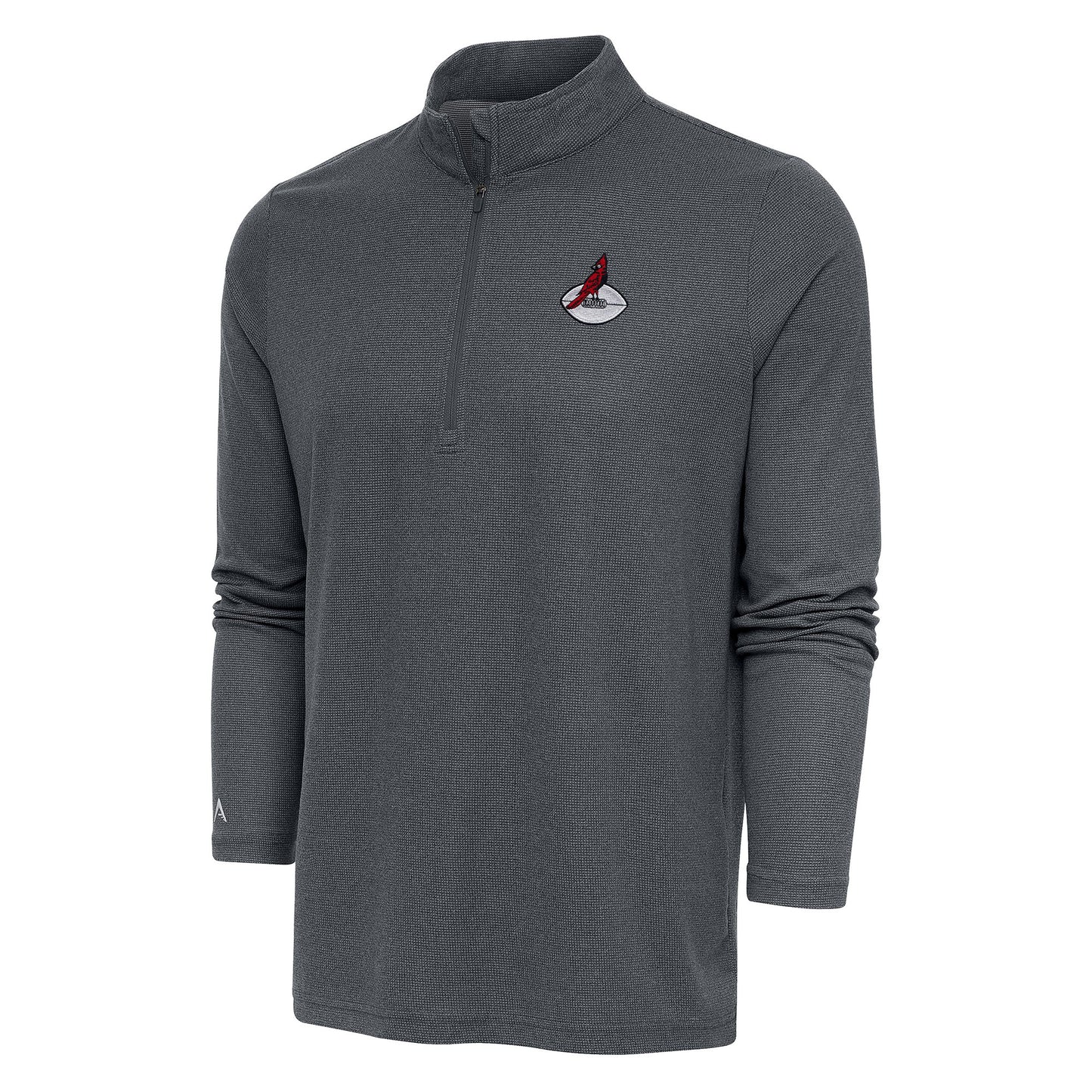 Men's Antigua Heather Charcoal Arizona Cardinals Team Logo Throwback Quarter-Zip Pullover Top