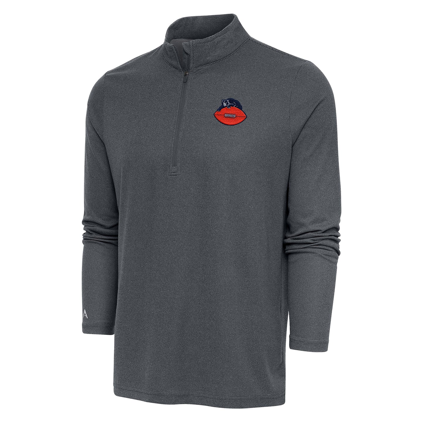 Men's Antigua Heather Charcoal Chicago Bears Team Logo Throwback Quarter-Zip Pullover Top