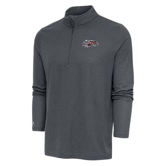 Men's Antigua Heather Charcoal Cincinnati Bengals Team Logo Throwback Quarter-Zip Pullover Top