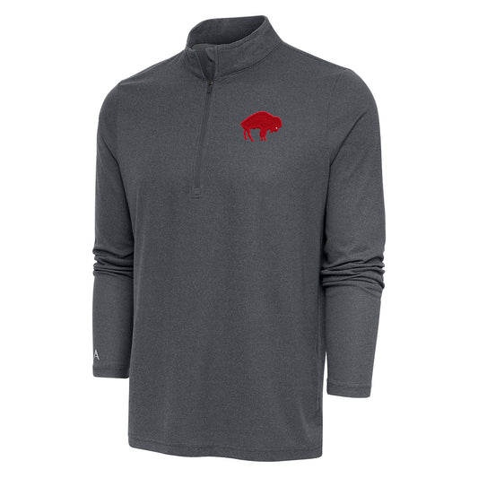 Men's Antigua Heather Charcoal Buffalo Bills Team Logo Throwback Quarter-Zip Pullover Top