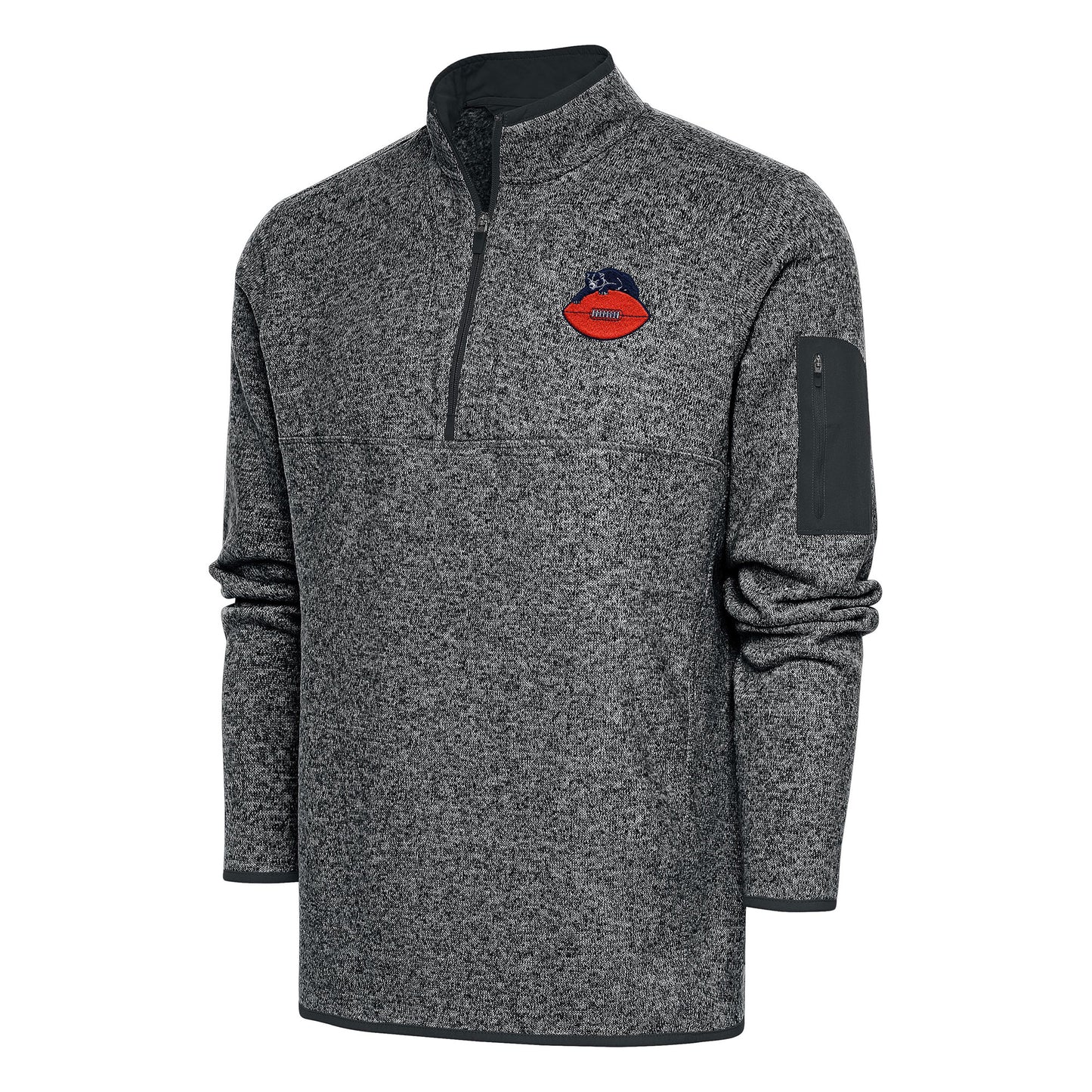 Men's Antigua Heather Charcoal Chicago Bears Throwback Fortune Big & Tall Quarter-Zip Pullover Jacket