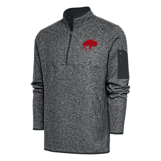 Men's Antigua Heather Charcoal Buffalo Bills Throwback Fortune Big & Tall Quarter-Zip Pullover Jacket
