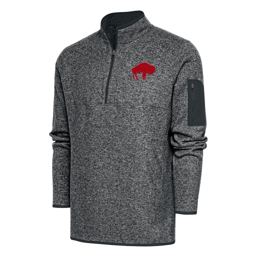 Men's Antigua Heather Charcoal Buffalo Bills Throwback Fortune Big & Tall Quarter-Zip Pullover Jacket
