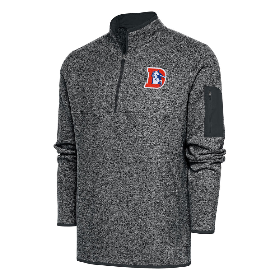 Men's Antigua Heather Charcoal Denver Broncos Throwback Fortune Big & Tall Quarter-Zip Pullover Jacket