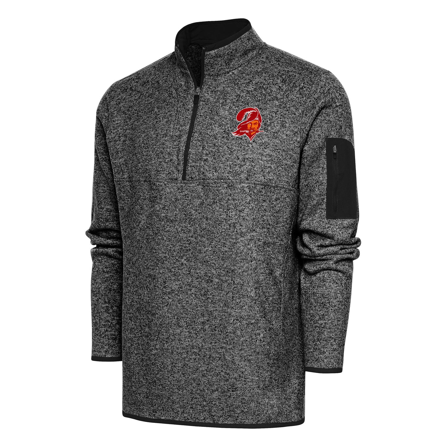 Men's Antigua Heather Black Tampa Bay Buccaneers Throwback Fortune Big & Tall Quarter-Zip Pullover Jacket